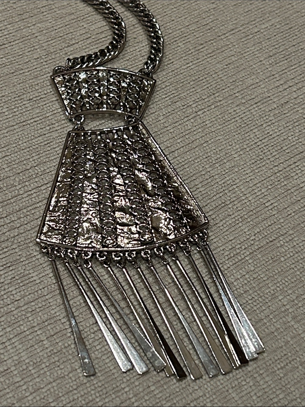 Silver-Tone Fringe Statement Pendant Necklace - Women Jewelry image 2